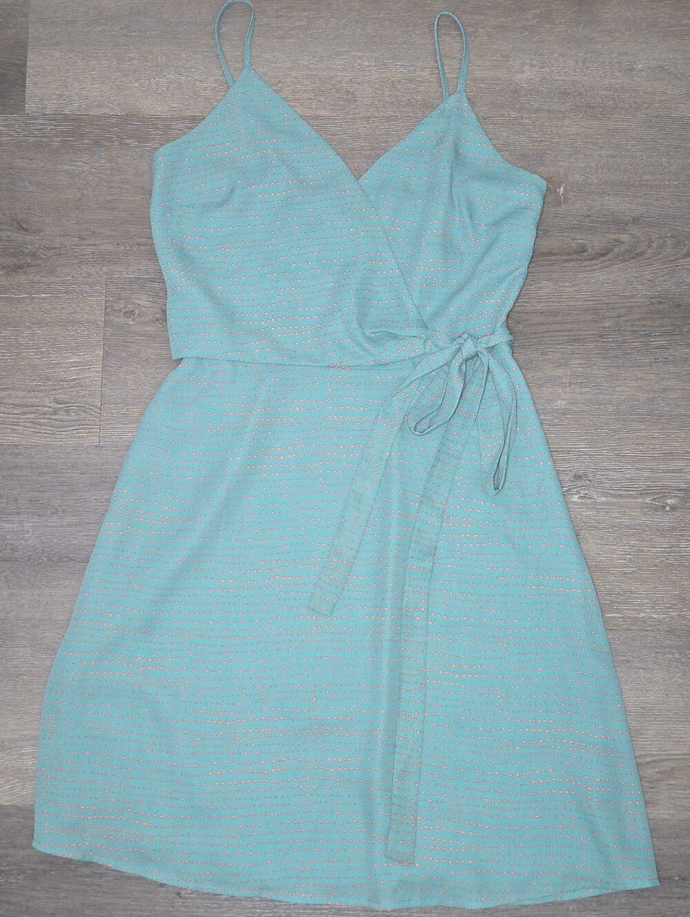Wayf Aqua Wrap-Front Spaghetti Strap Mini Dress